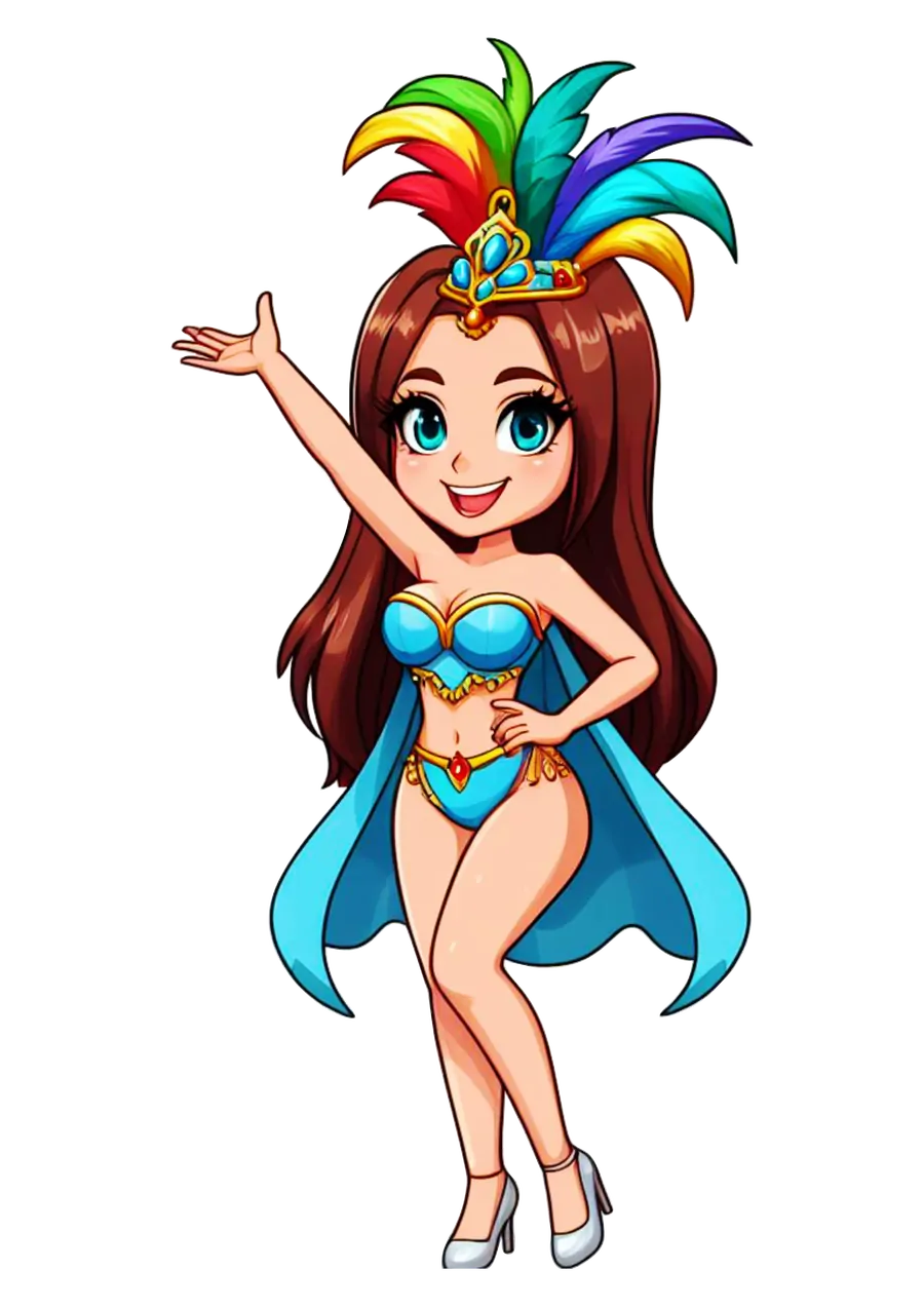 Sambista com Fantasia Azul e Penacho PNG transparente