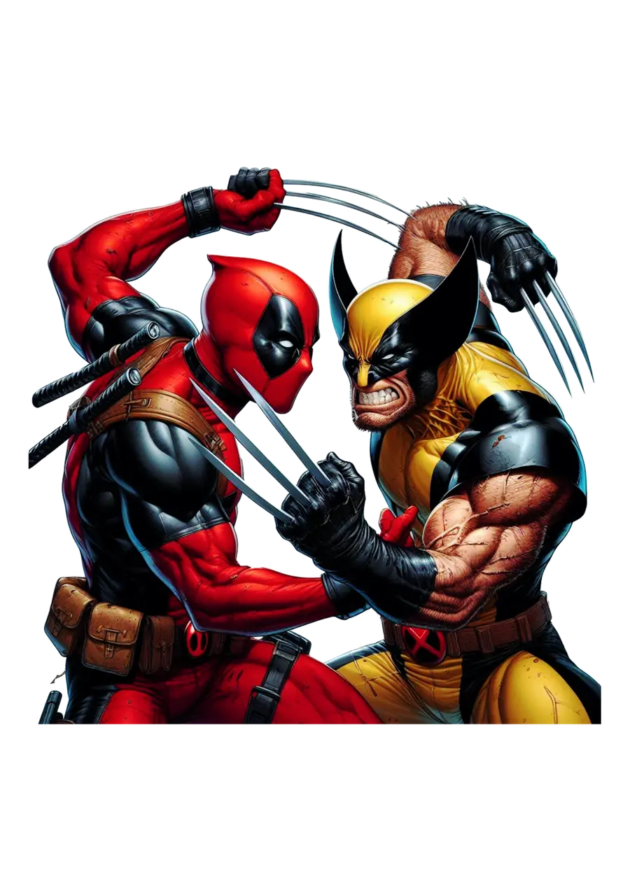 Deadpool E Wolverine Lutando PNG transparente