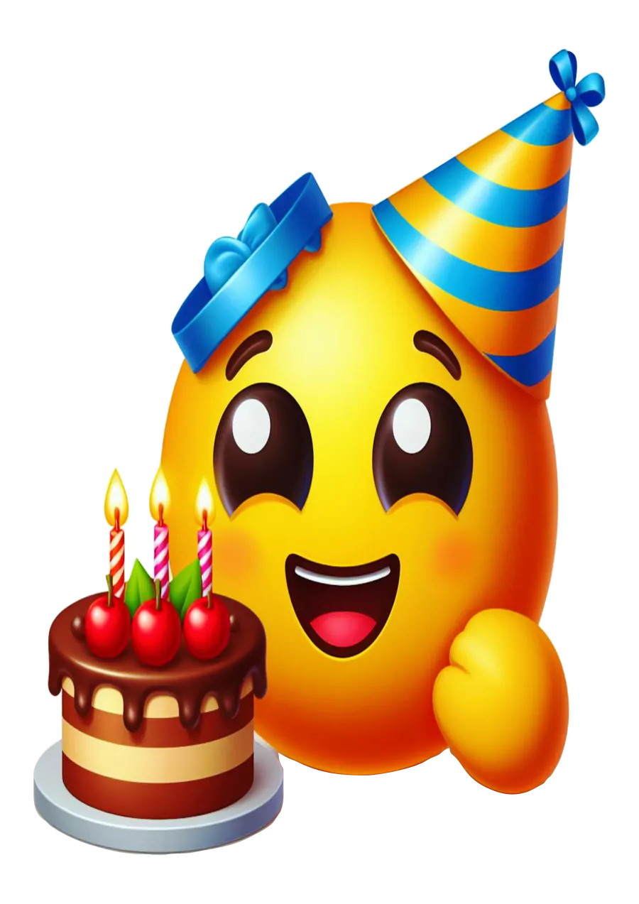 Emoji com Chapéu de Festa e Bolo PNG transparente