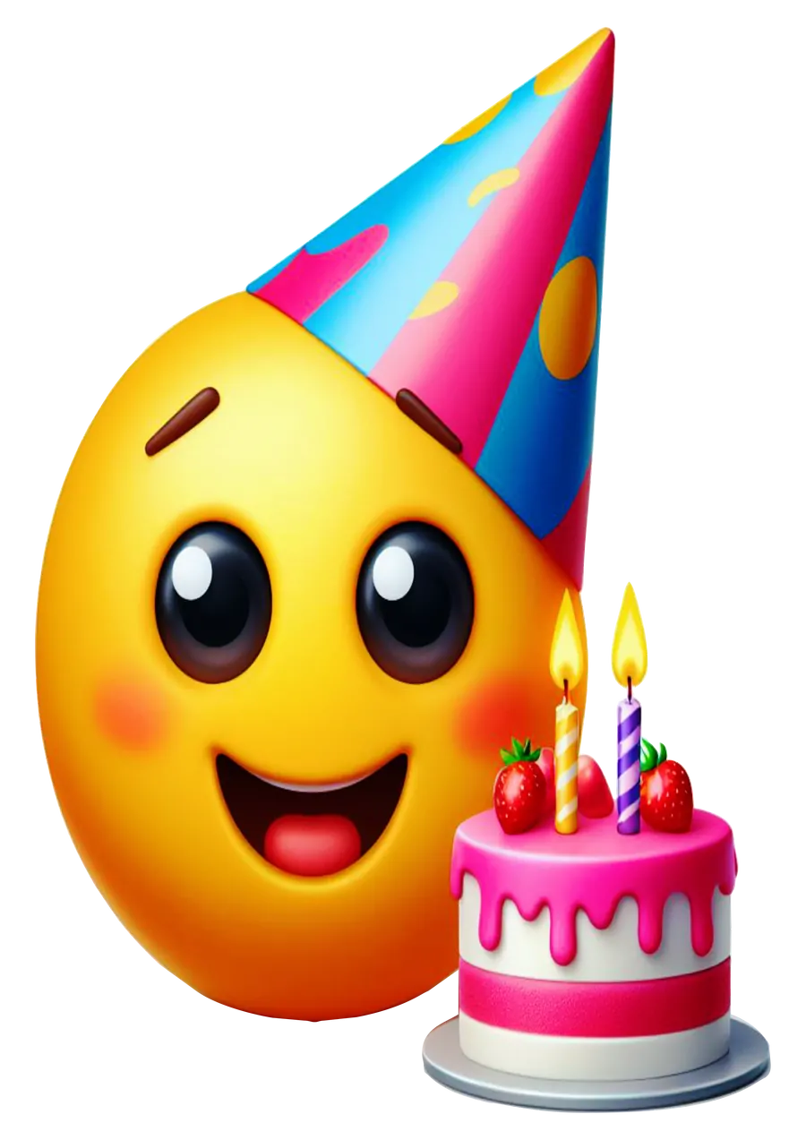 Emoji Sorrindo com Bolo e Morangos PNG transparente