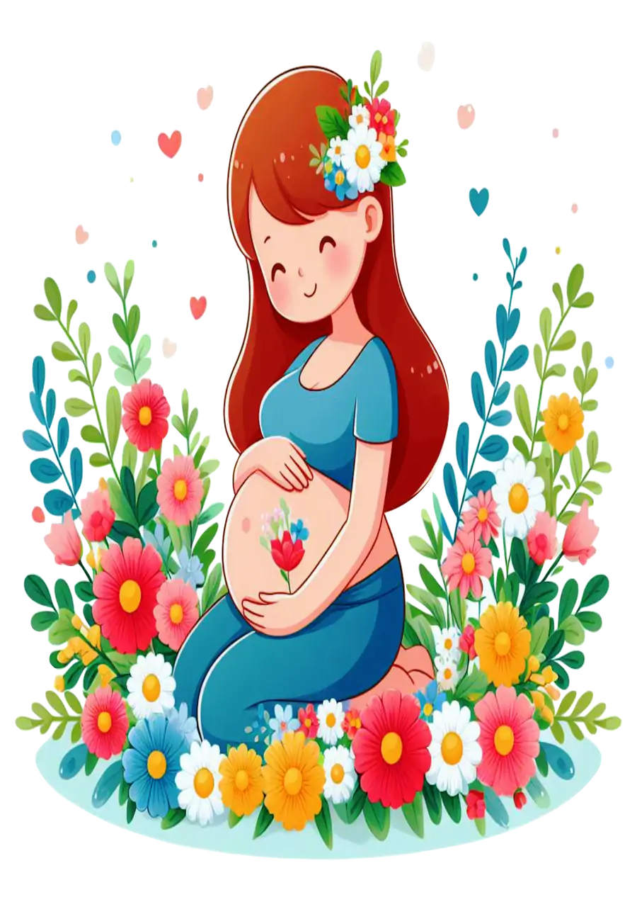 Gestante com Flores Coloridas PNG transparente