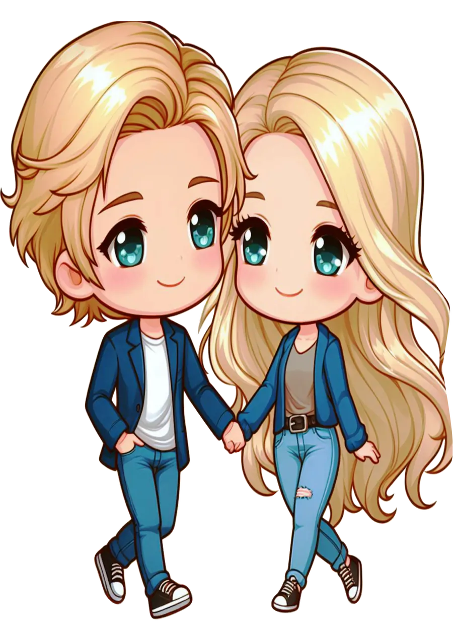 Casal Loiro Chibi De mãos Dadas PNG transparente