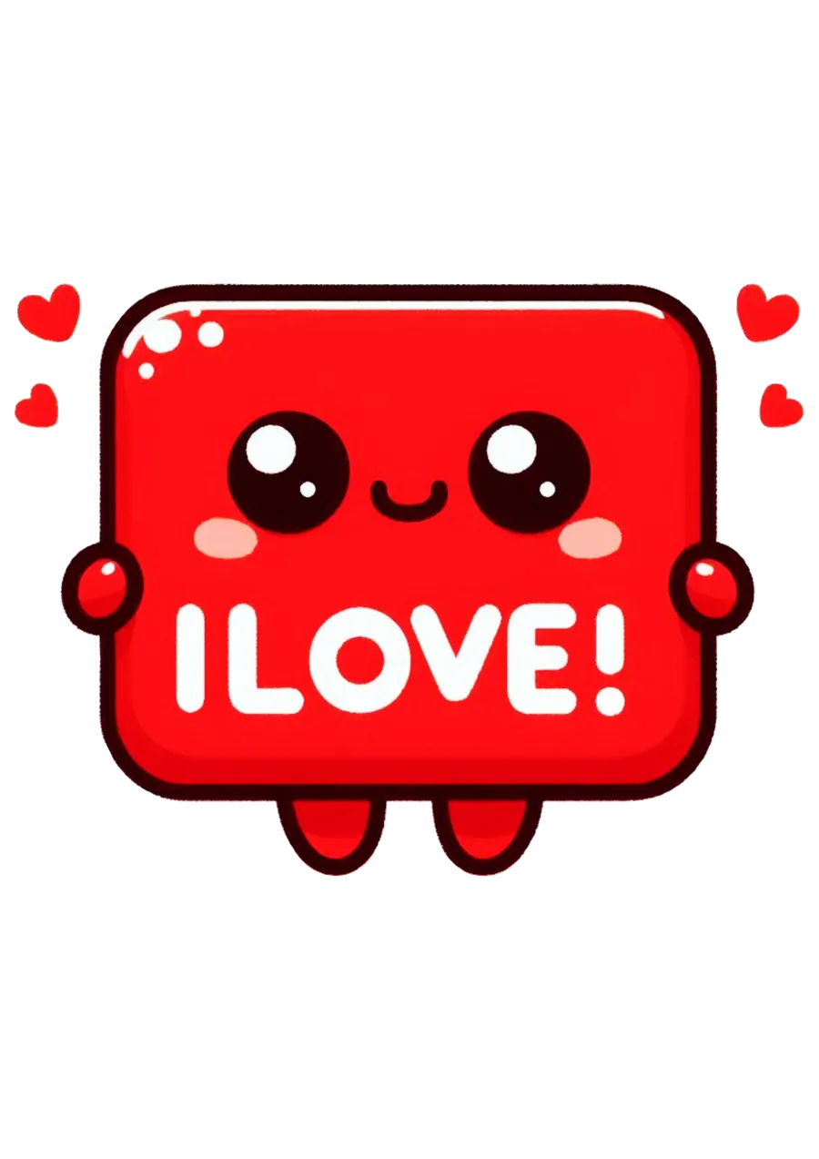 Personagem Vermelho Fofo com Texto I Love PNG transparente
