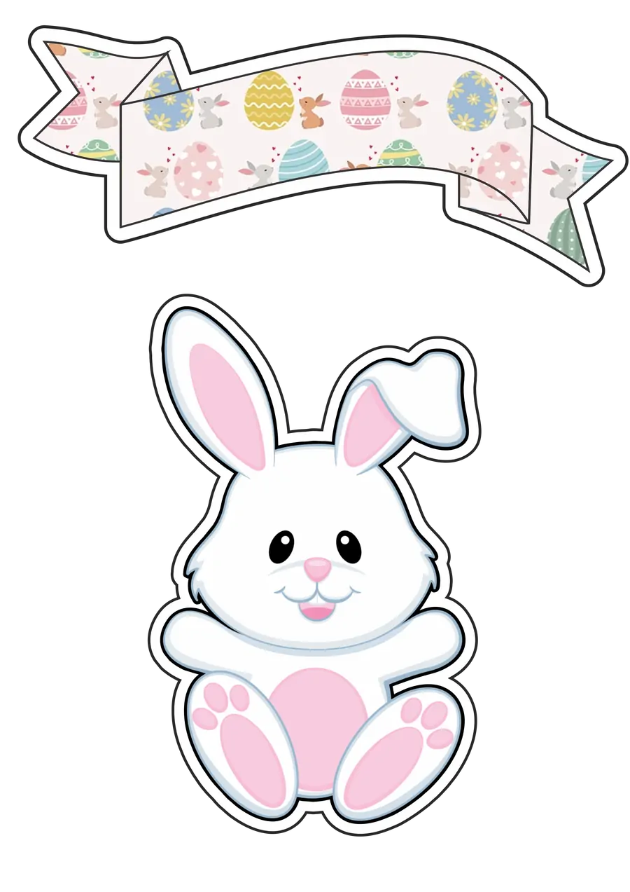 Coelhinho Branco Fofo com Faixa de Páscoa PNG transparente