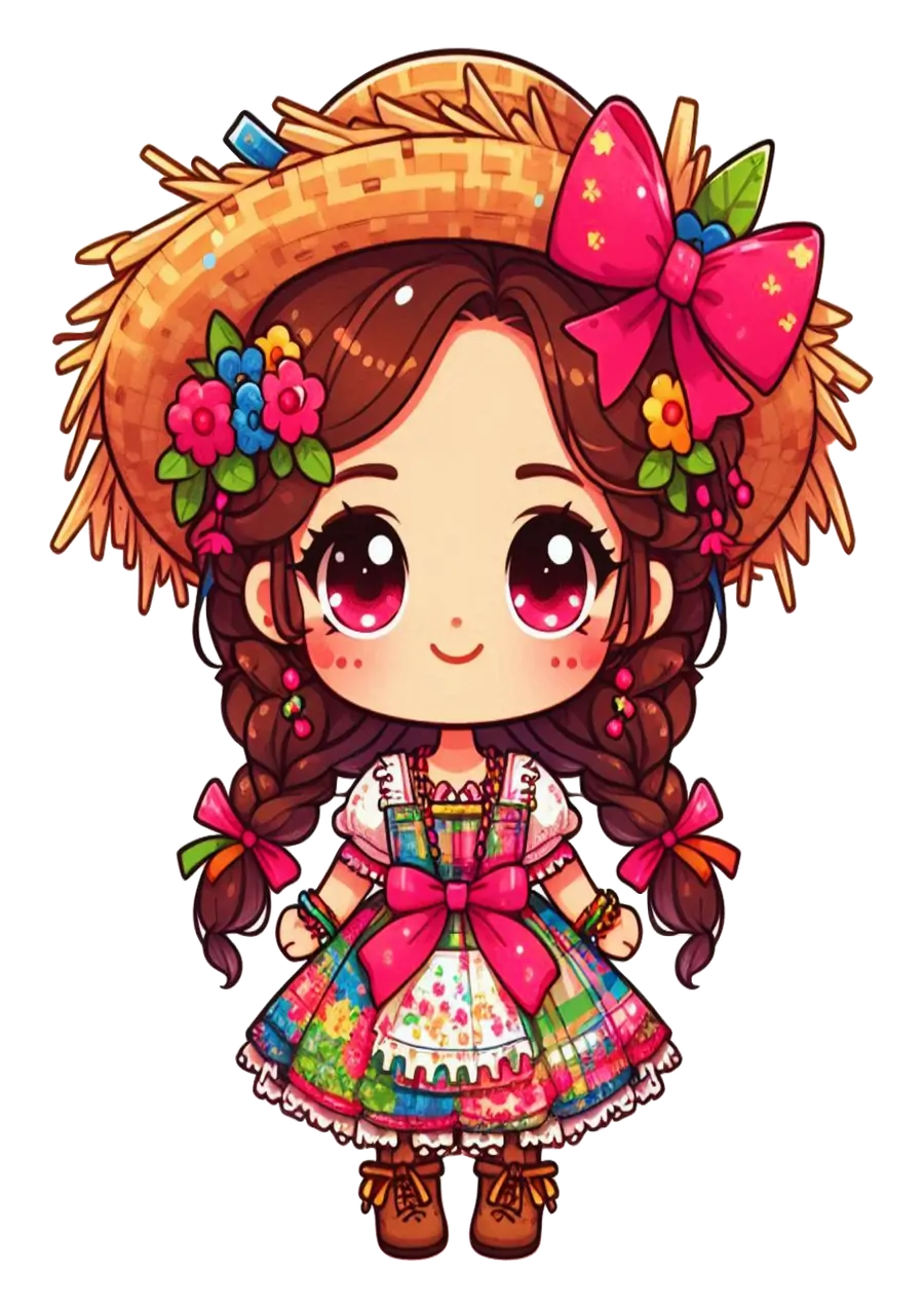 Menina de Festa Junina com Vestido Colorido PNG transparente