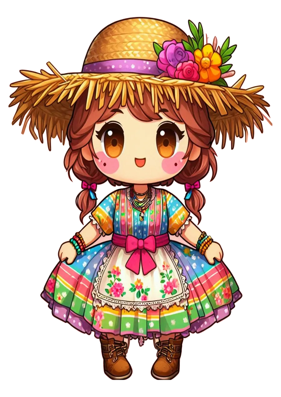 Menina Caipira com Vestido Colorido de Festa Junina PNG transparente