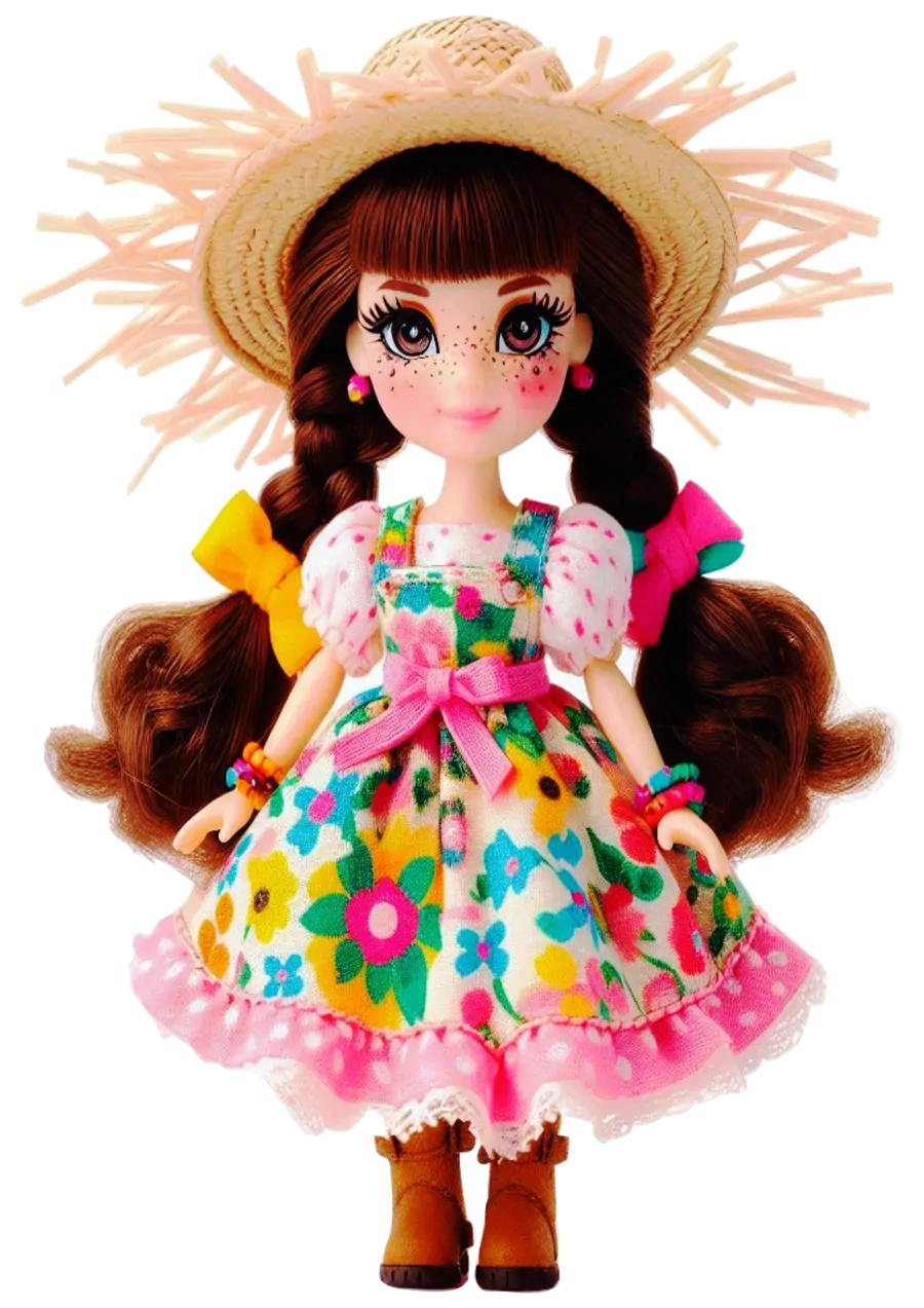 Boneca de Festa Junina Vestido Florido PNG transparente