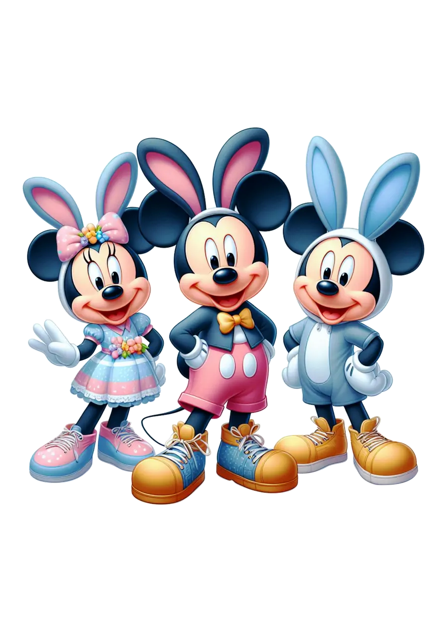 Mickey e Minnie com Orelhas de Coelho de Páscoa PNG transparente