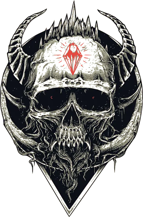 Caveira com Chifres e Cristal PNG transparente