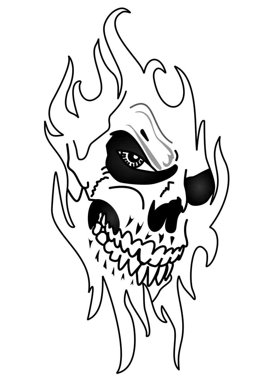 Caveira Flamejante Estilo Tattoo PNG transparente