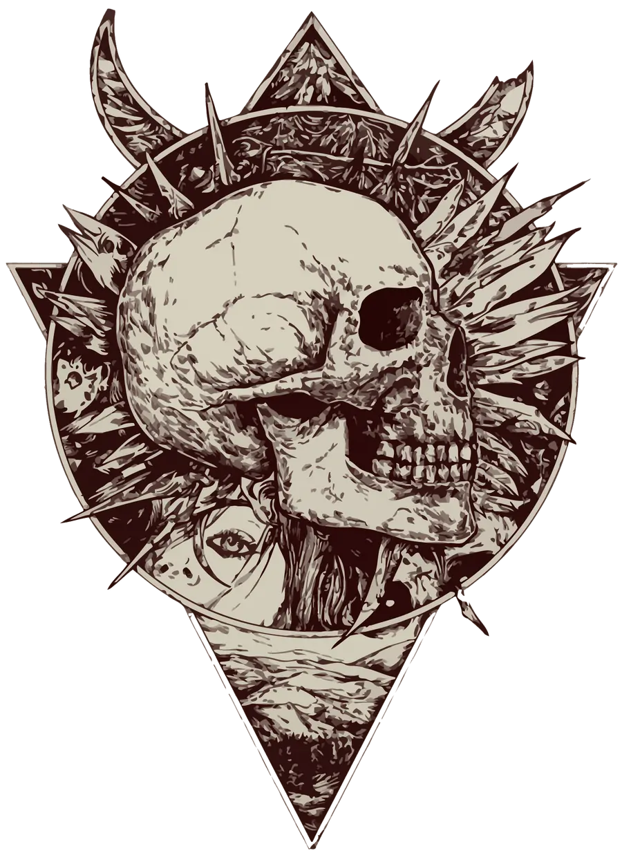 Caveira Sombria com Espinhos e Olho PNG transparente