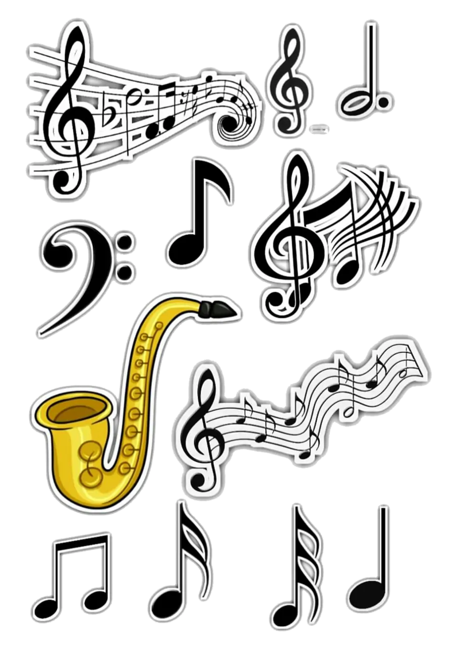 Notas Musicais e Saxofone PNG transparente