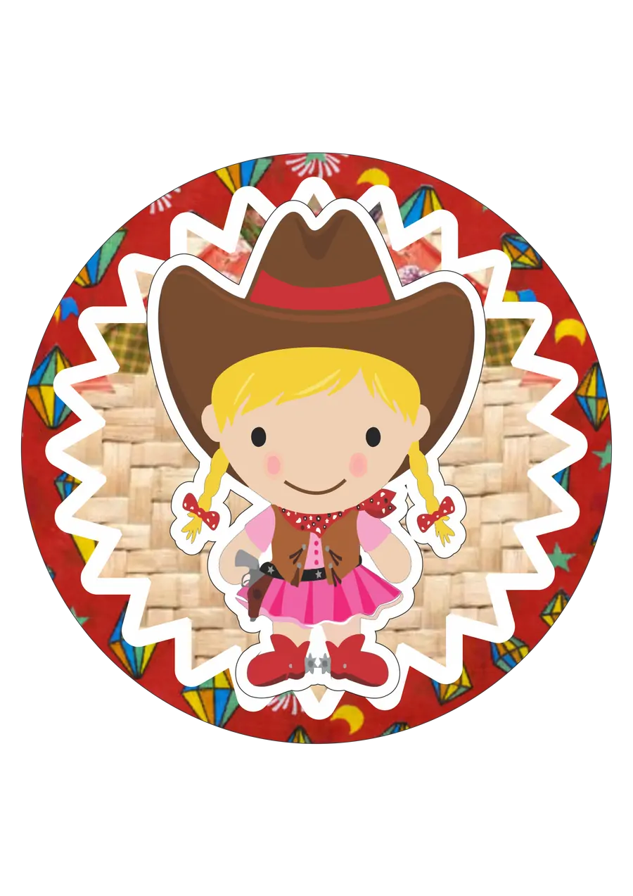 Topo de Bolo Menina Cowgirl Festa Junina PNG transparente