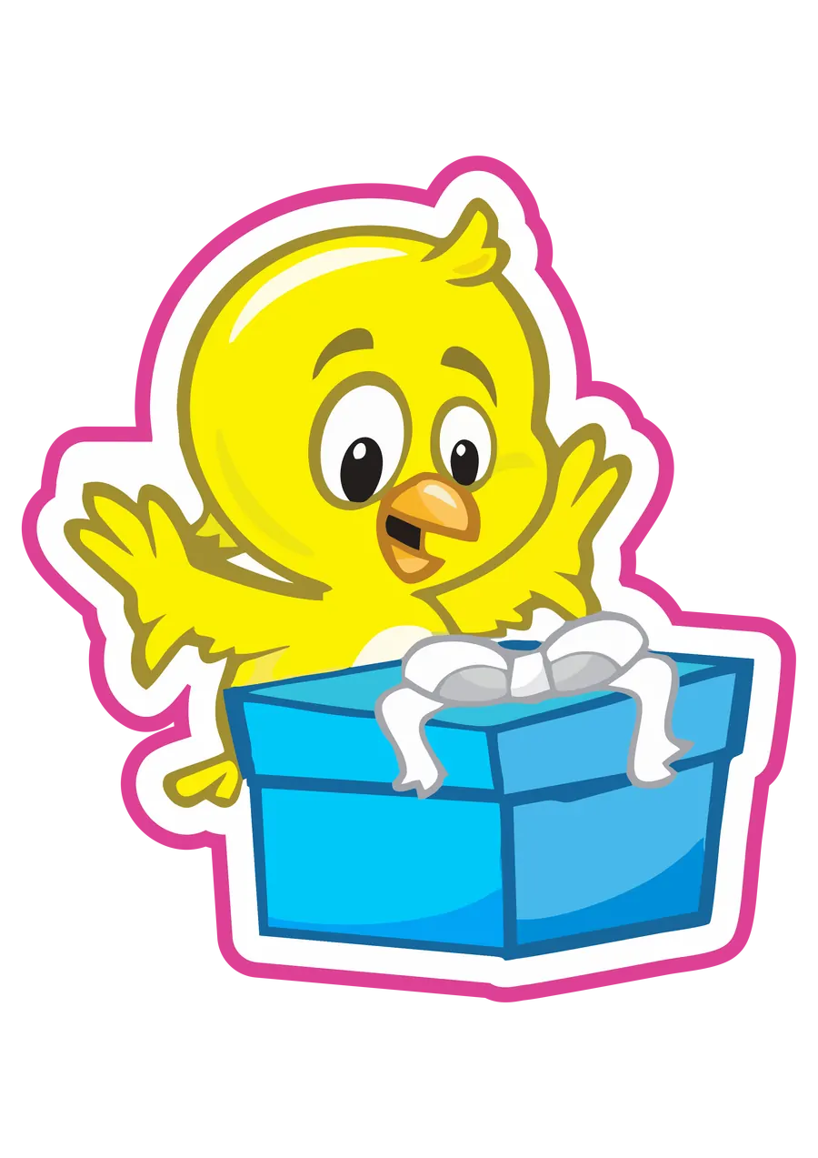 Pintinho Amarelinho com Caixa de Presente PNG transparente