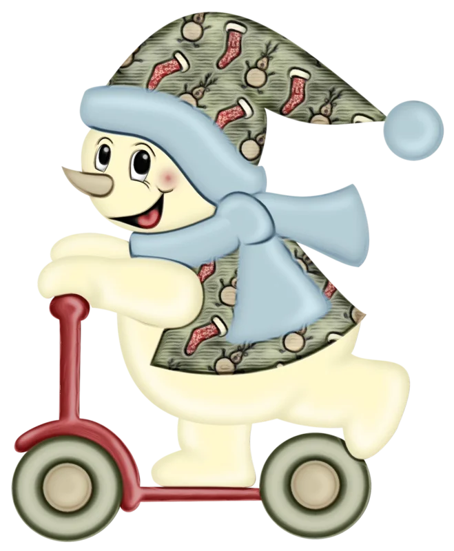 Boneco de Neve no Patinete PNG transparente