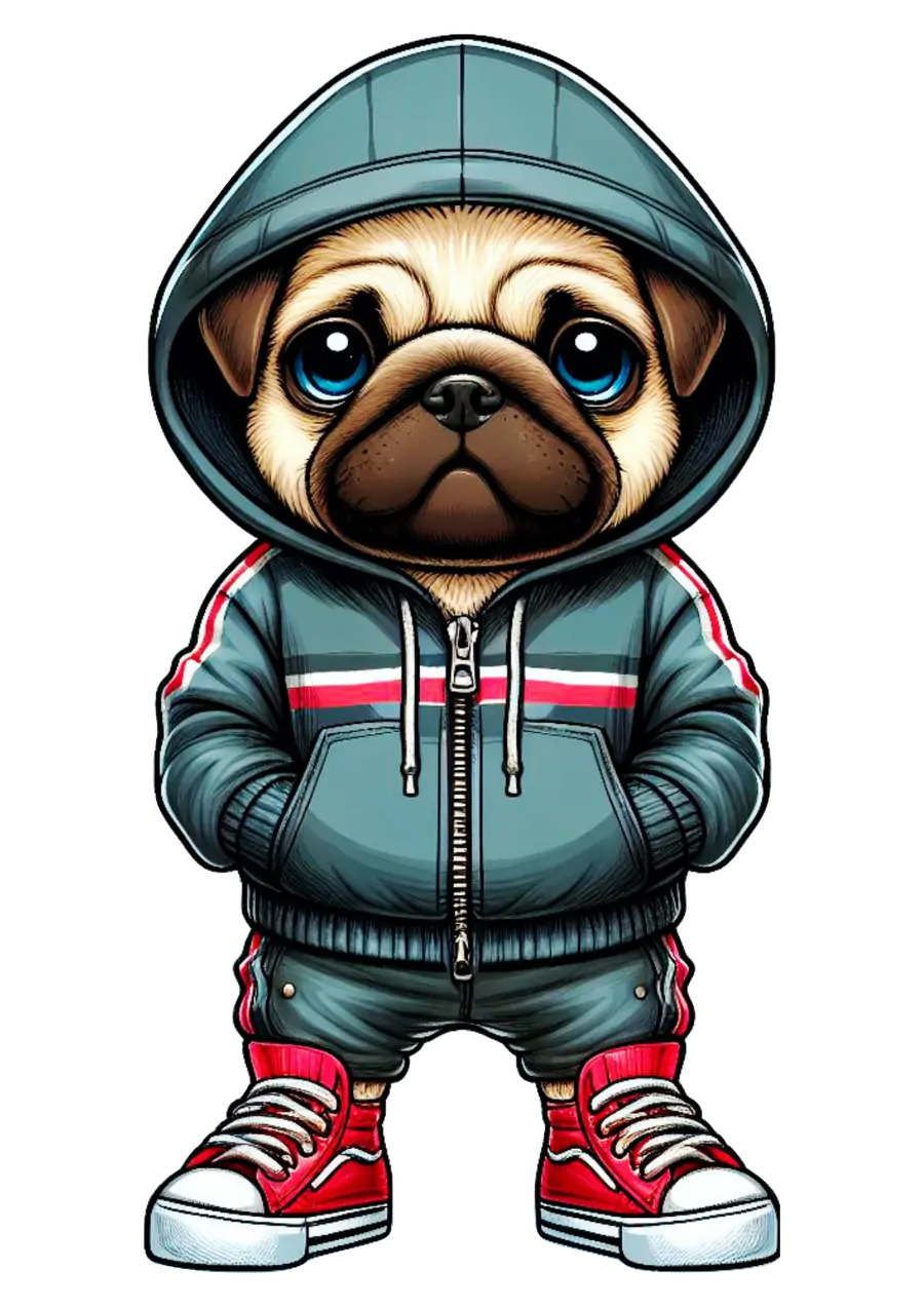 Cachorro Pug com Agasalho Cinza PNG transparente
