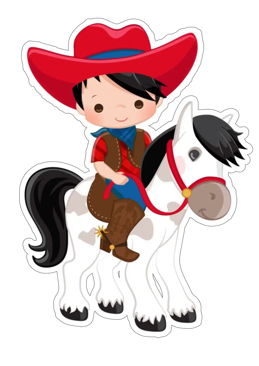 Menino Cowboy Montado no Cavalo PNG transparente