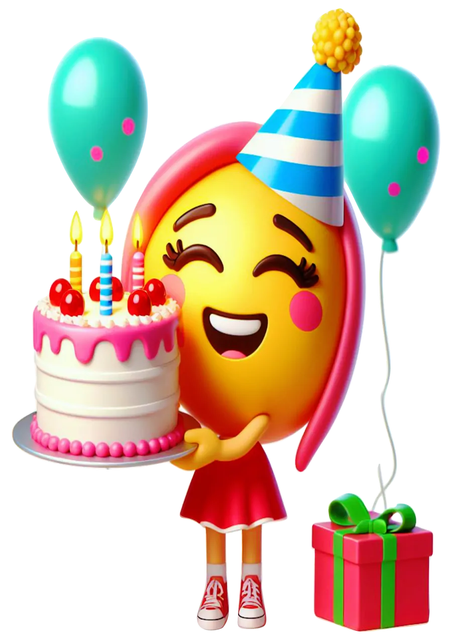 Menina Emoji com Bolo de Aniversário PNG transparente