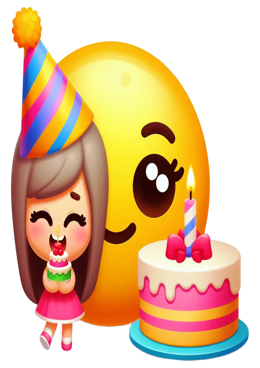 Emoji com Menina e Bolo de Festa PNG transparente