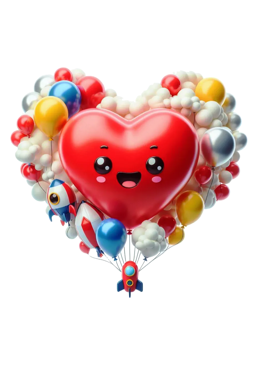 Balão de Coração Kawaii com Foguetes PNG transparente
