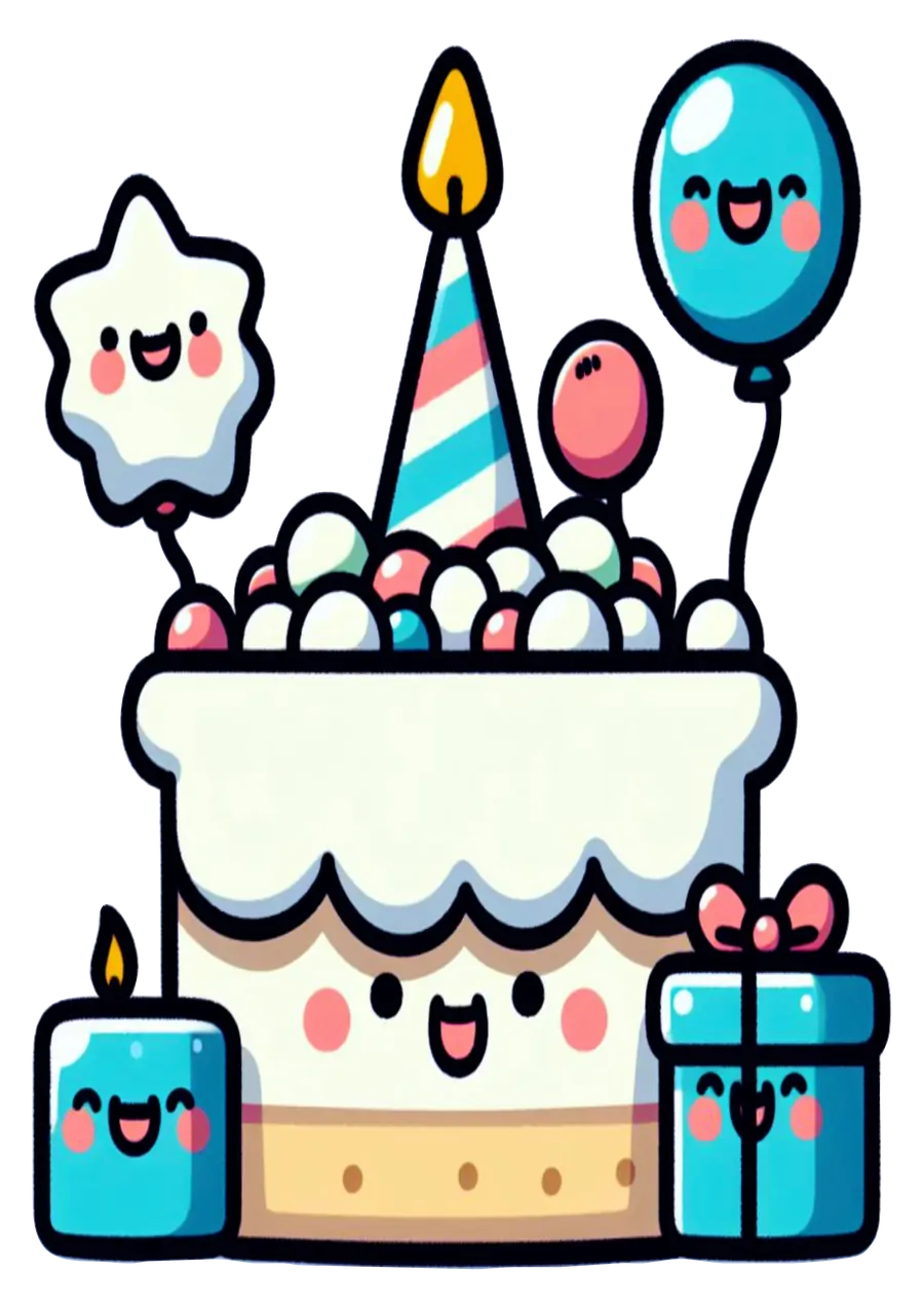 Bolo de Aniversário Kawaii com Balões PNG transparente