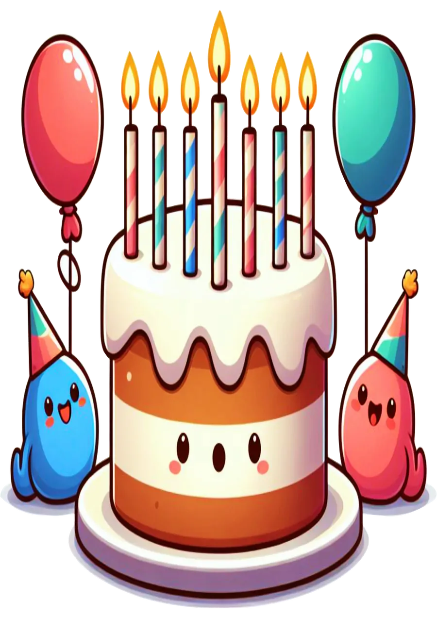 Bolo de Aniversário com Personagens Fofos PNG transparente