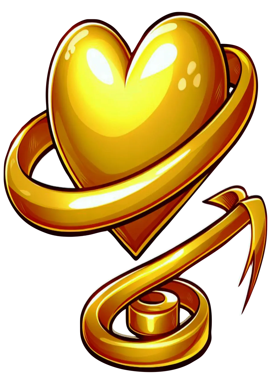 Coração Dourado com Fita Decorativa PNG transparente