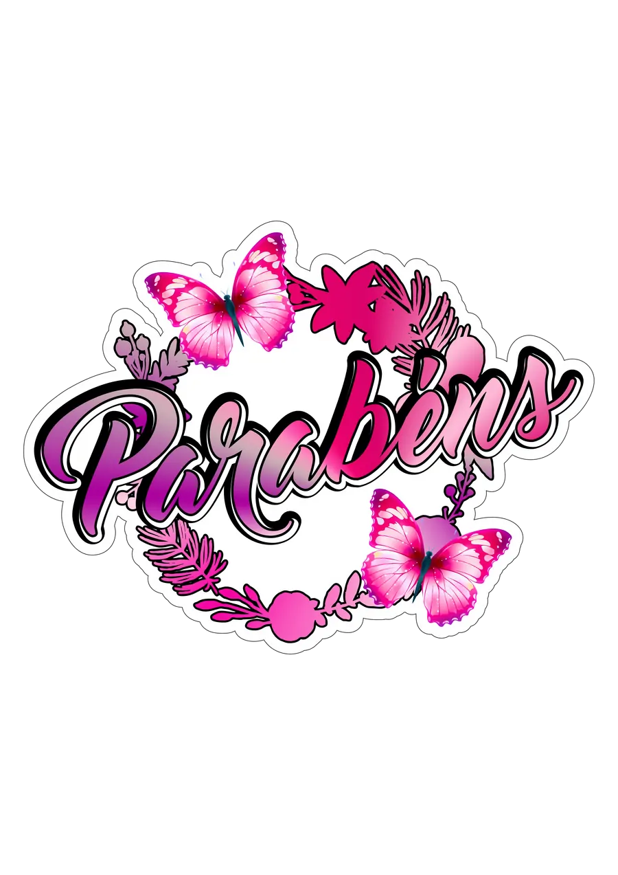Letreiro Parabéns com Borboletas Rosas PNG transparente