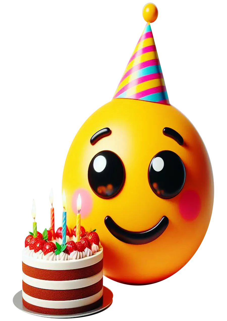 Emoji Feliz com Bolo Aniversário PNG transparente