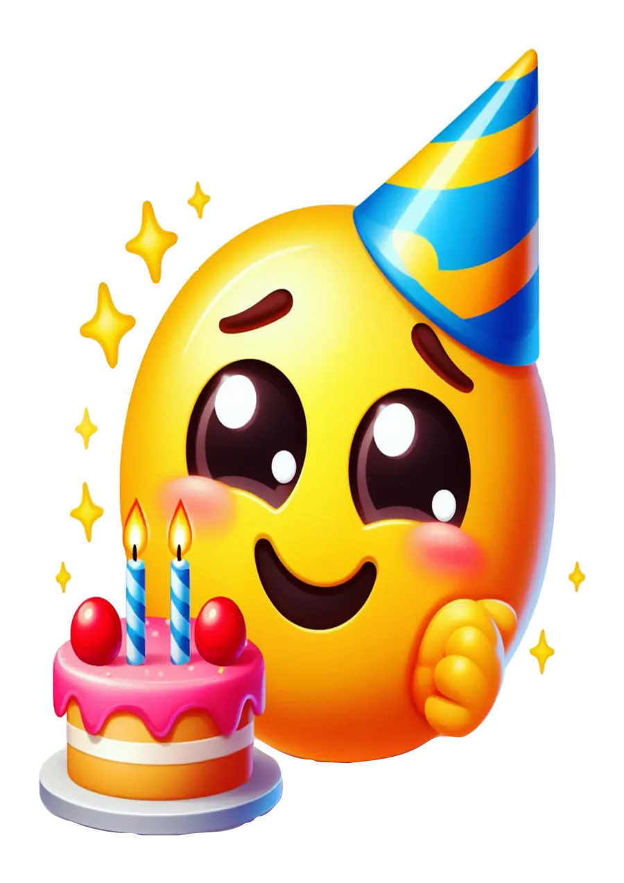 Emoji Fofo com Bolo Aniversário PNG transparente