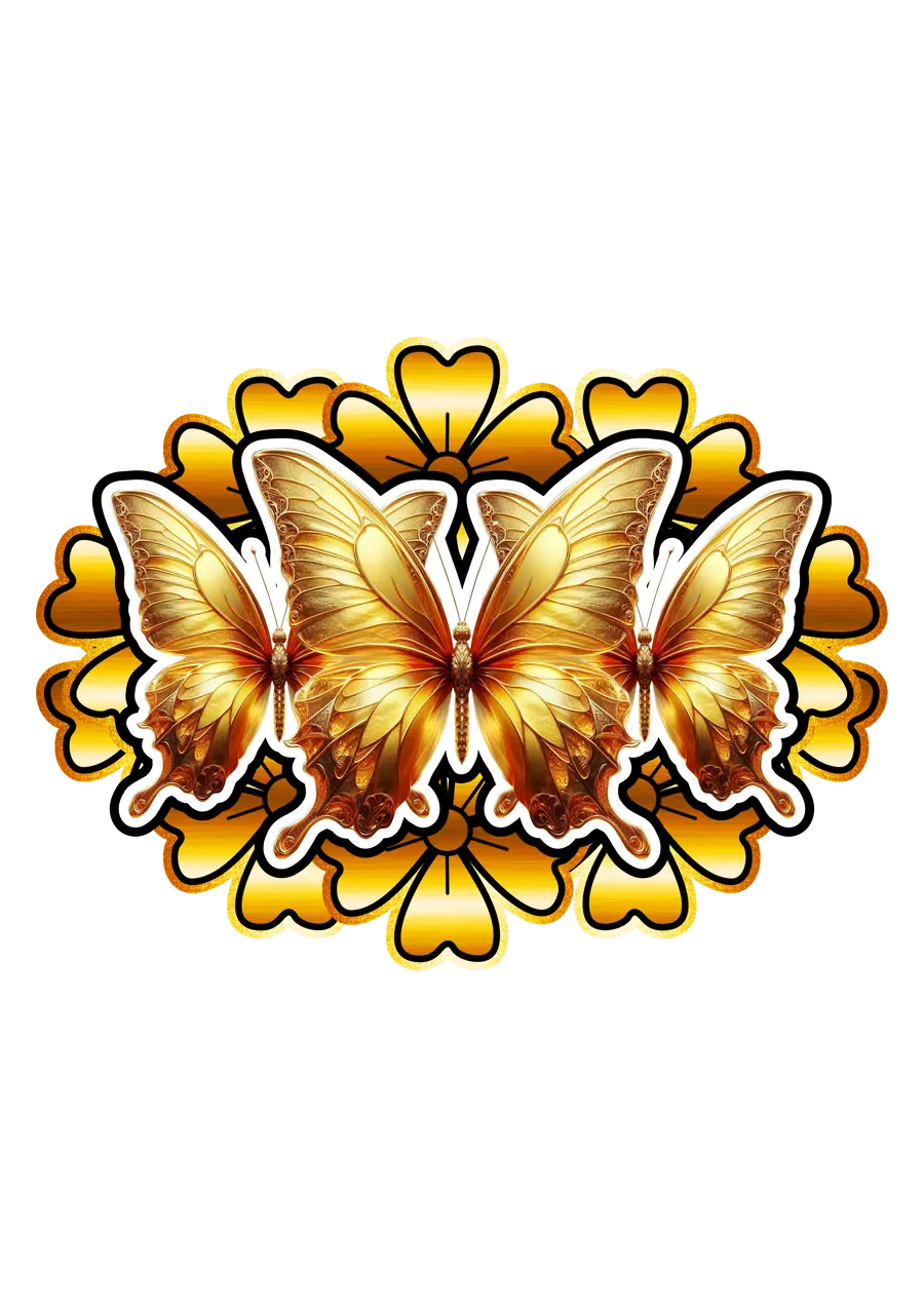 Borboletas Douradas e Flores PNG transparente