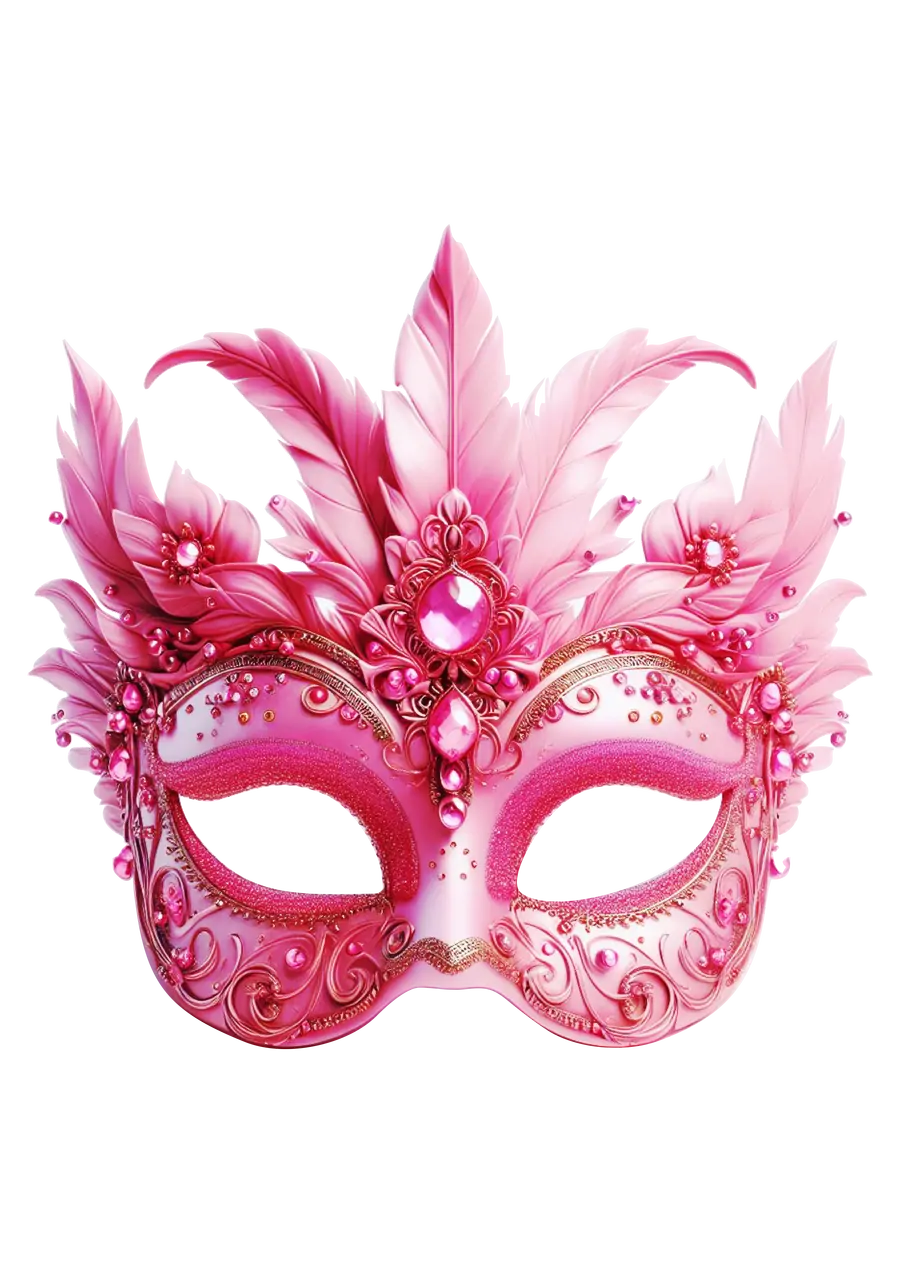 Máscara de Carnaval Rosa com Penas PNG transparente
