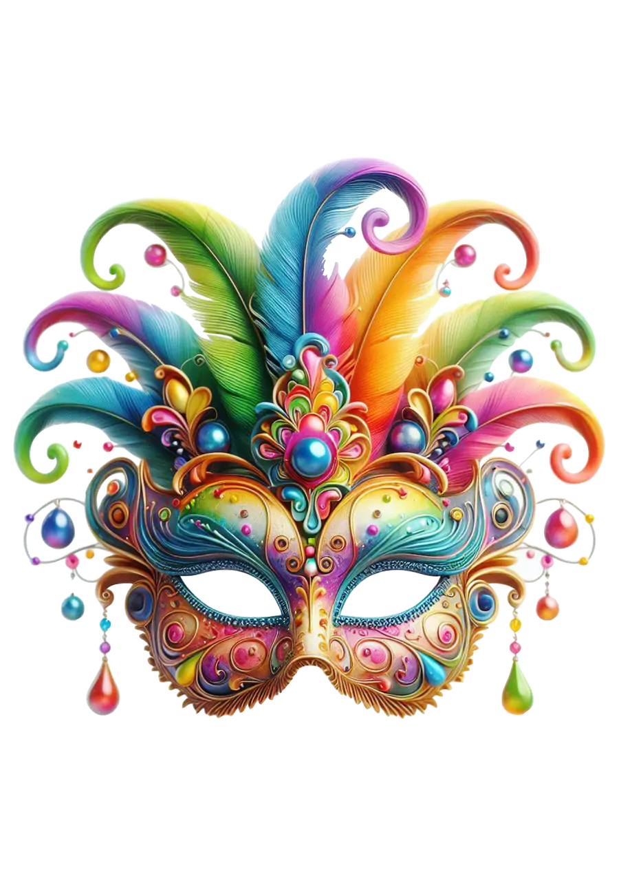Máscara de Carnaval com Penas e Pingentes PNG transparente