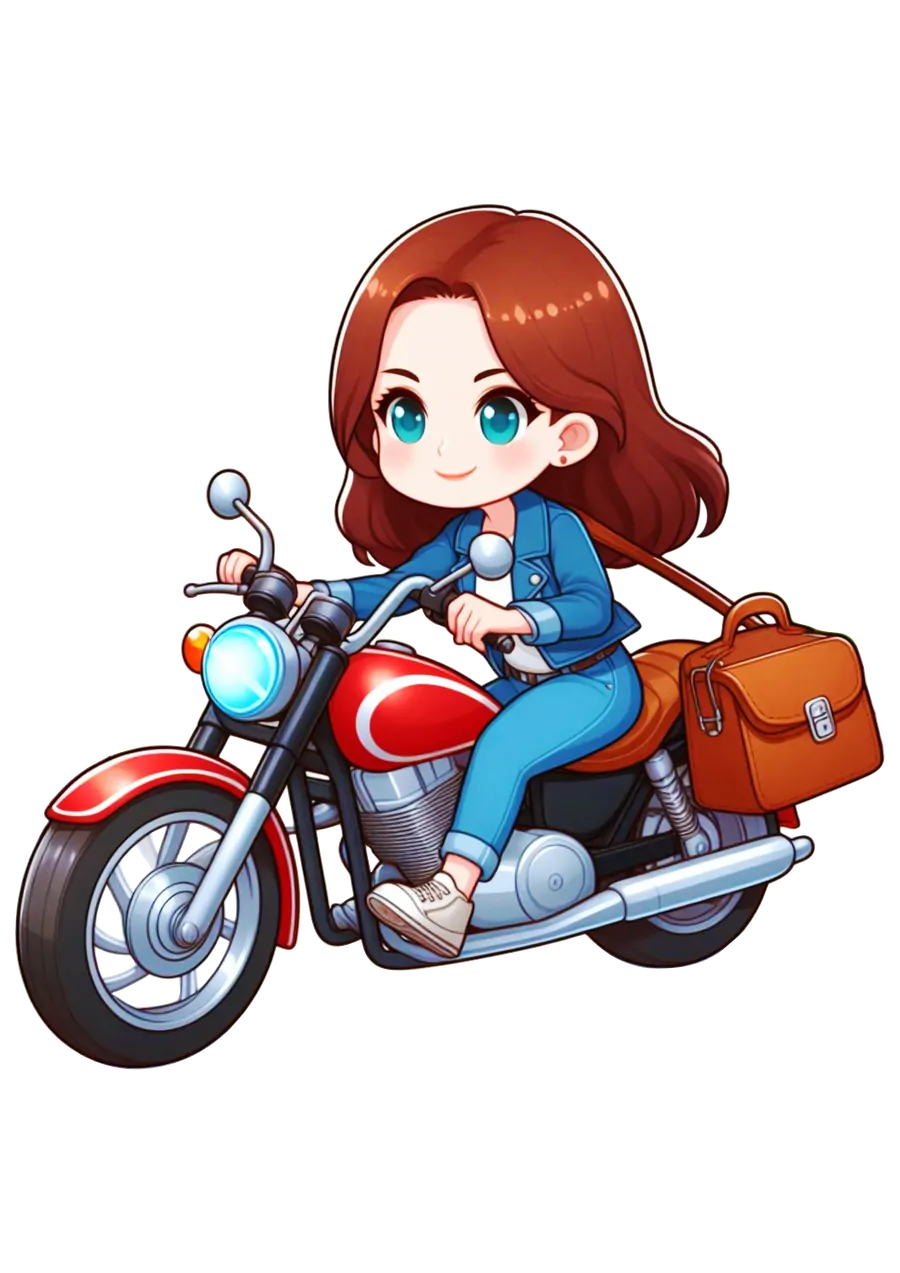 Mulher com Jaqueta Azul Pilotando Moto PNG transparente