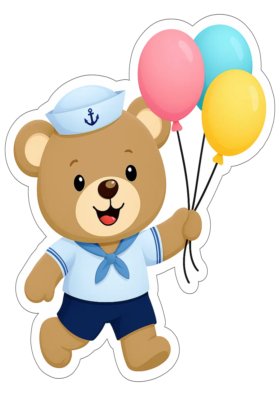 Urso Marinheiro com Balões PNG transparente