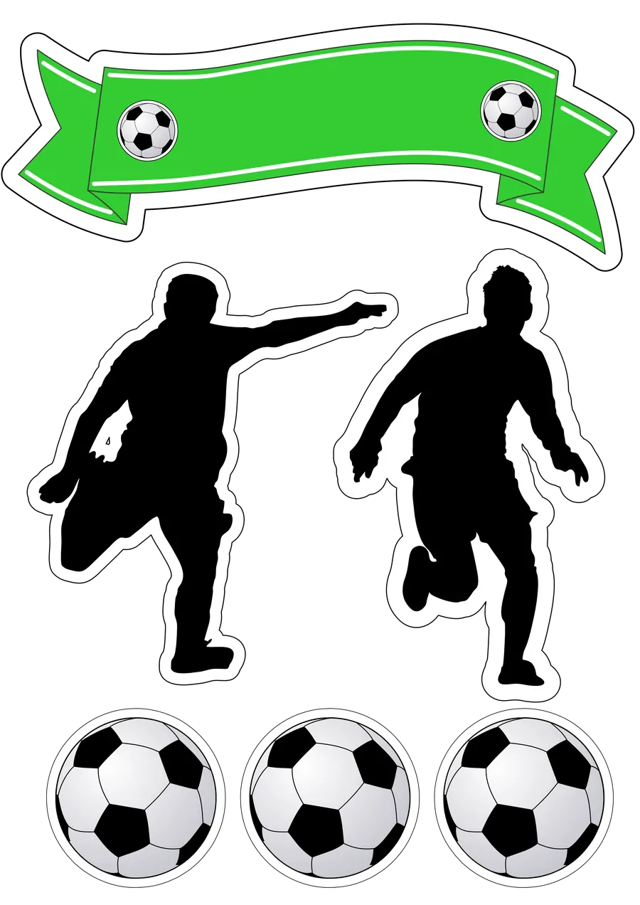Topo de Bolo Futebol Jogadores e Bolas PNG transparente