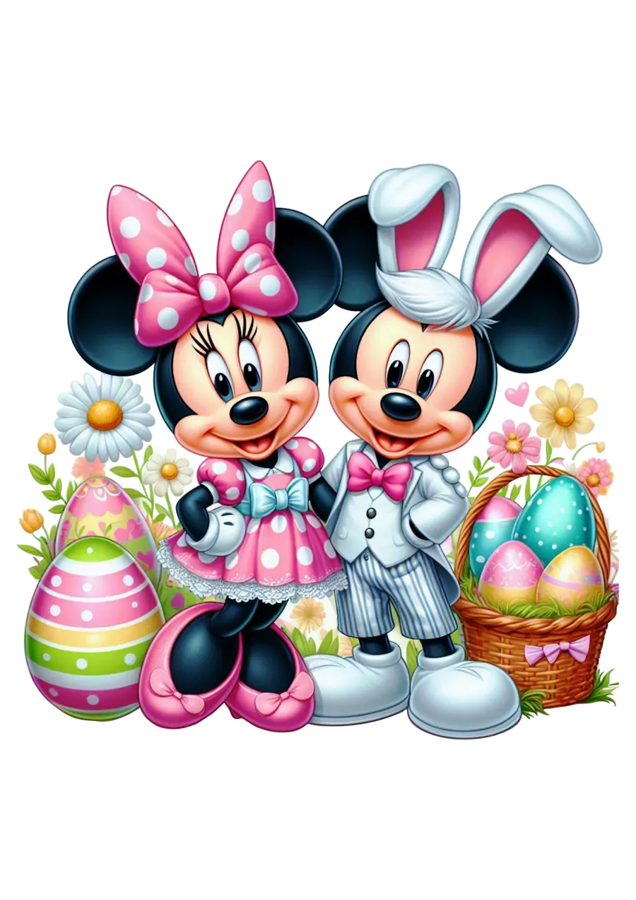 Mickey e Minnie com Orelhas de Coelho na Páscoa PNG transparente