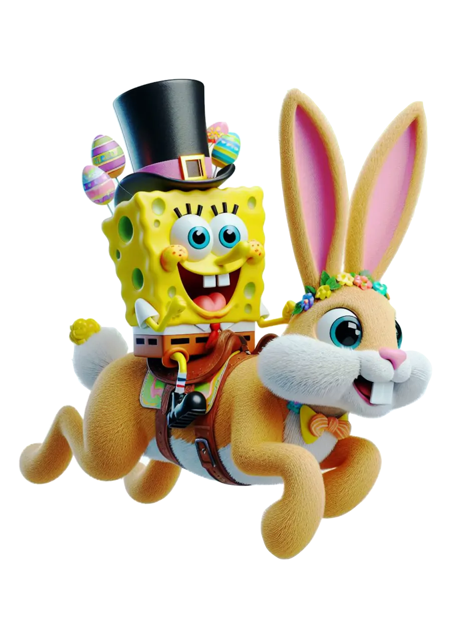 Bob Esponja Montado em Coelho PNG transparente