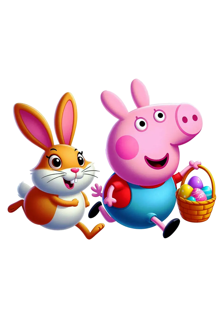 Peppa Pig e Coelho Correndo na Pascoa PNG transparente