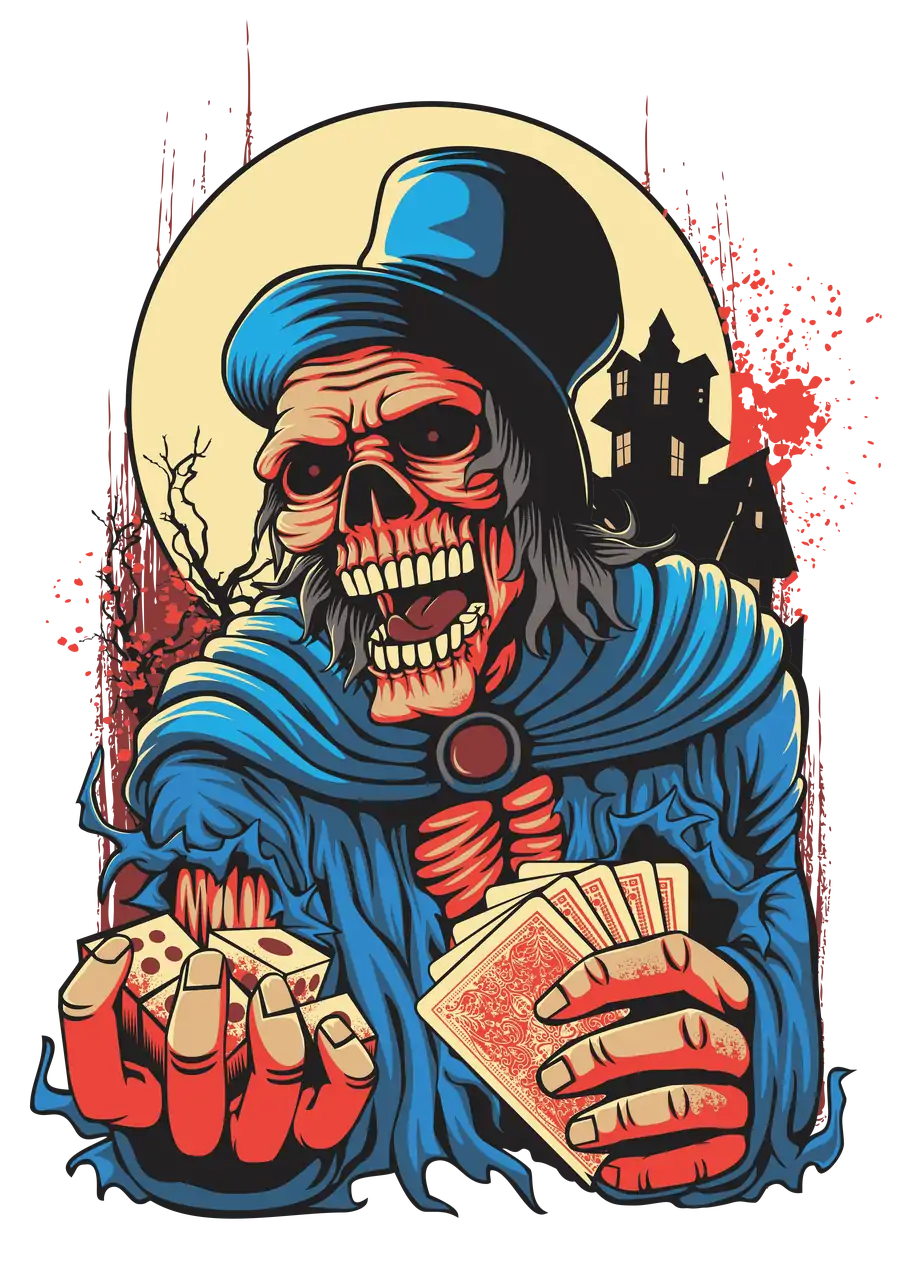 Esqueleto com Dados e Cartas PNG transparente