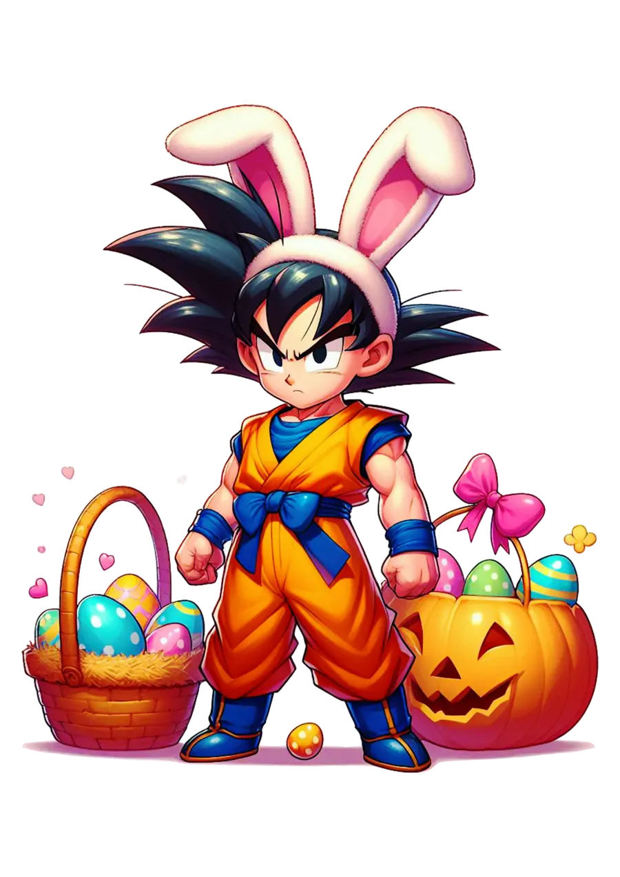 Goku com Cesta de Páscoa PNG transparente