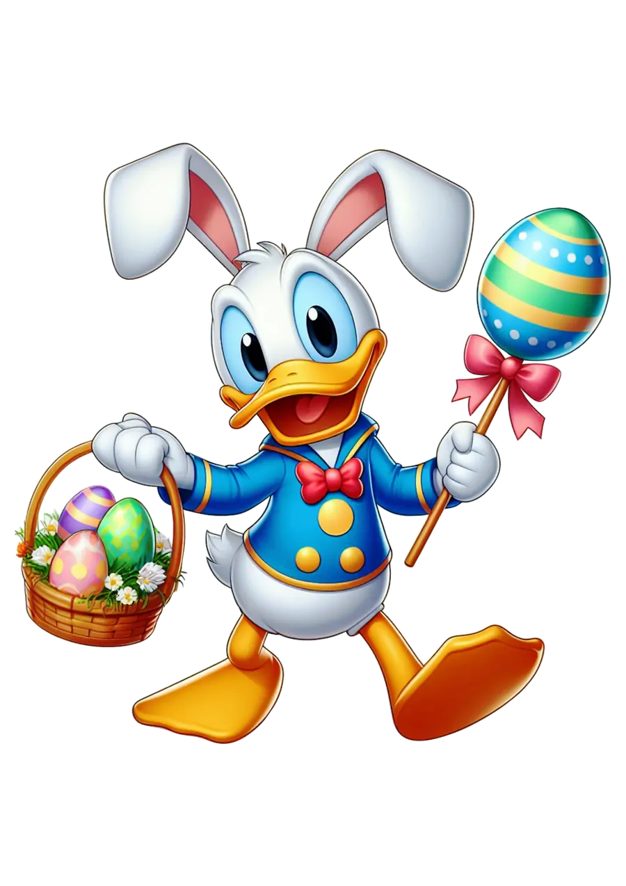 Pato Donald com Cesta e Vara PNG transparente
