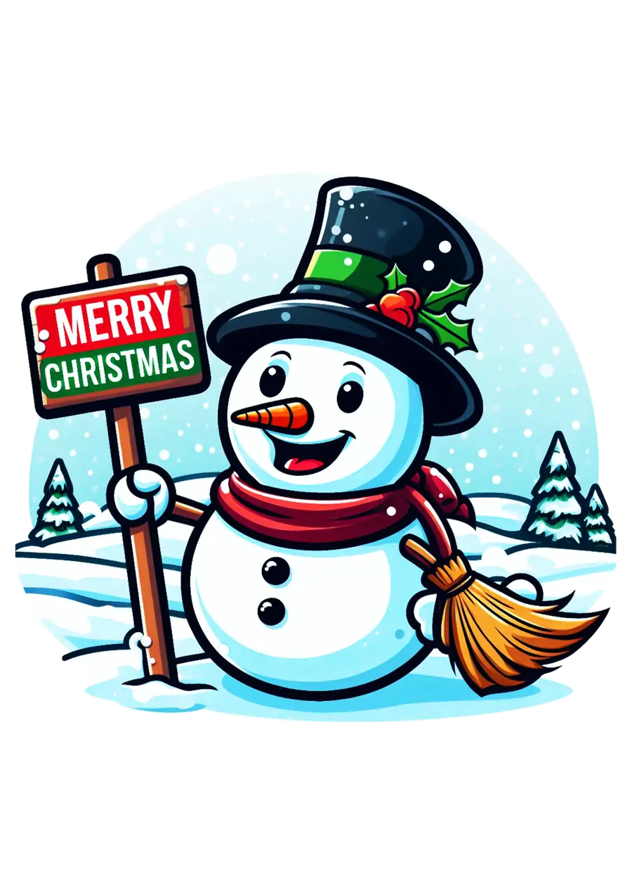 Boneco de Neve com Placa de Natal PNG transparente