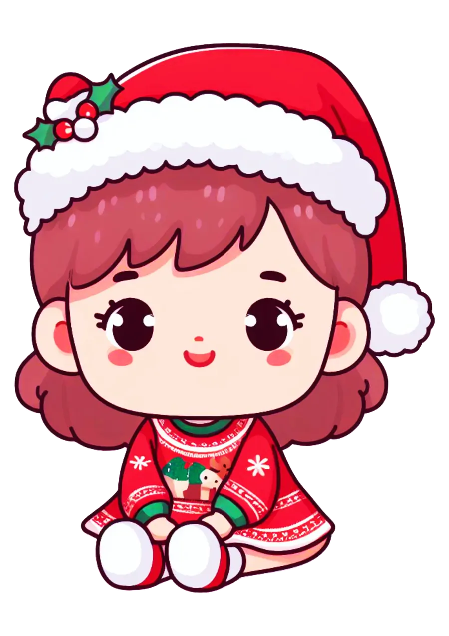 Menina Sentada com Roupa de Natal PNG transparente