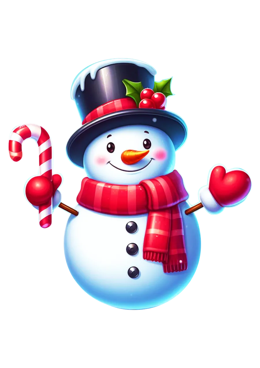 Boneco de Neve Sorridente com Bengala Doce PNG transparente