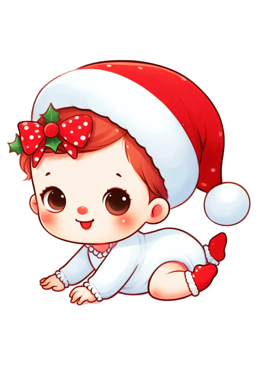 Bebê Fofo com Gorro de Papai Noel PNG transparente