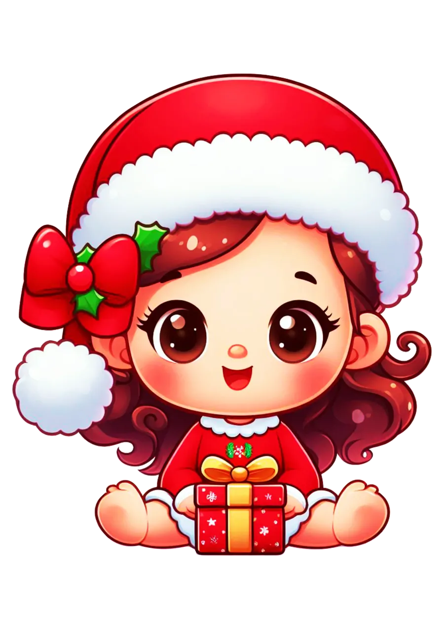 Menina Sentada com Presente de Natal PNG transparente
