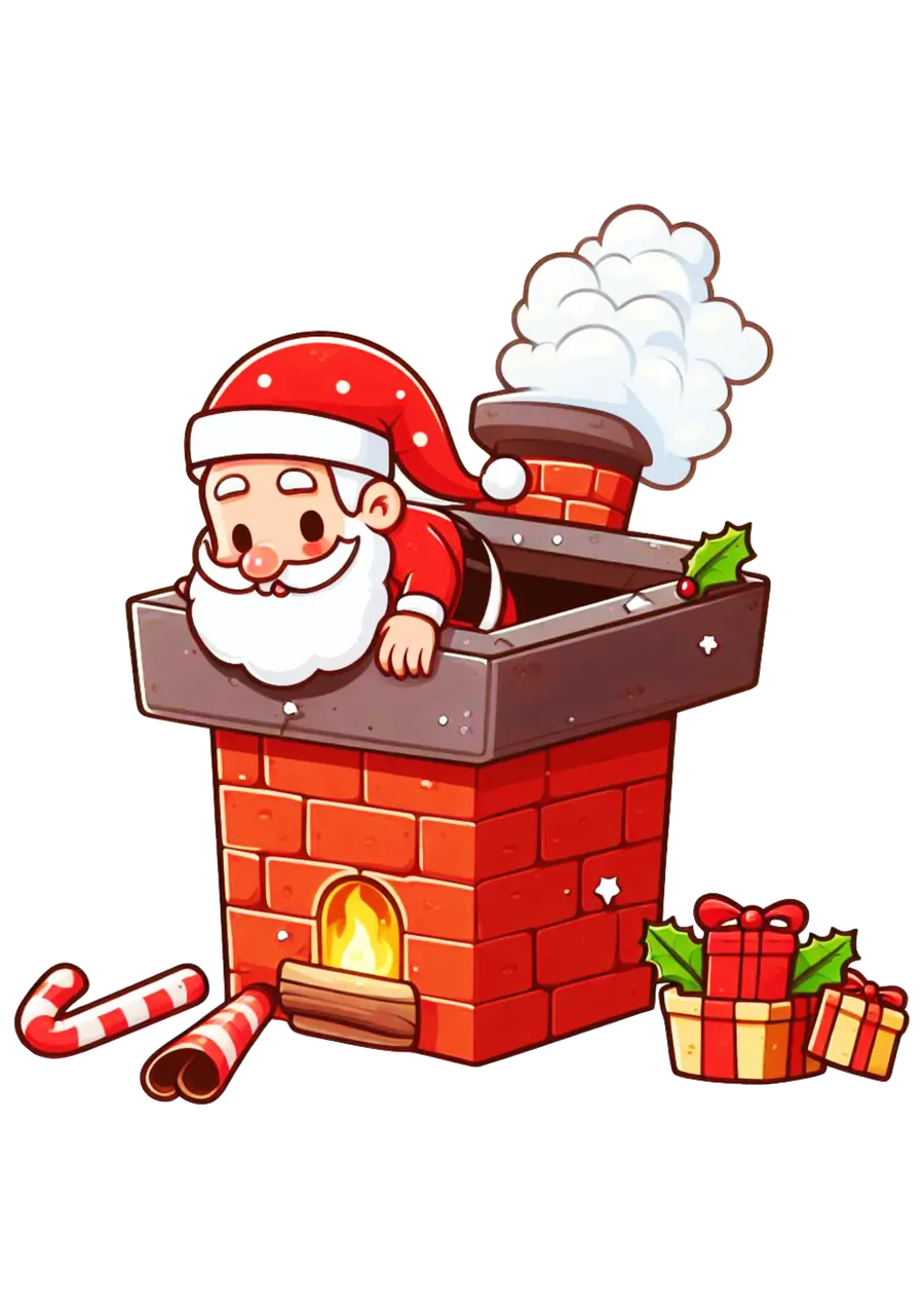 Papai Noel Saindo da Chaminé PNG transparente