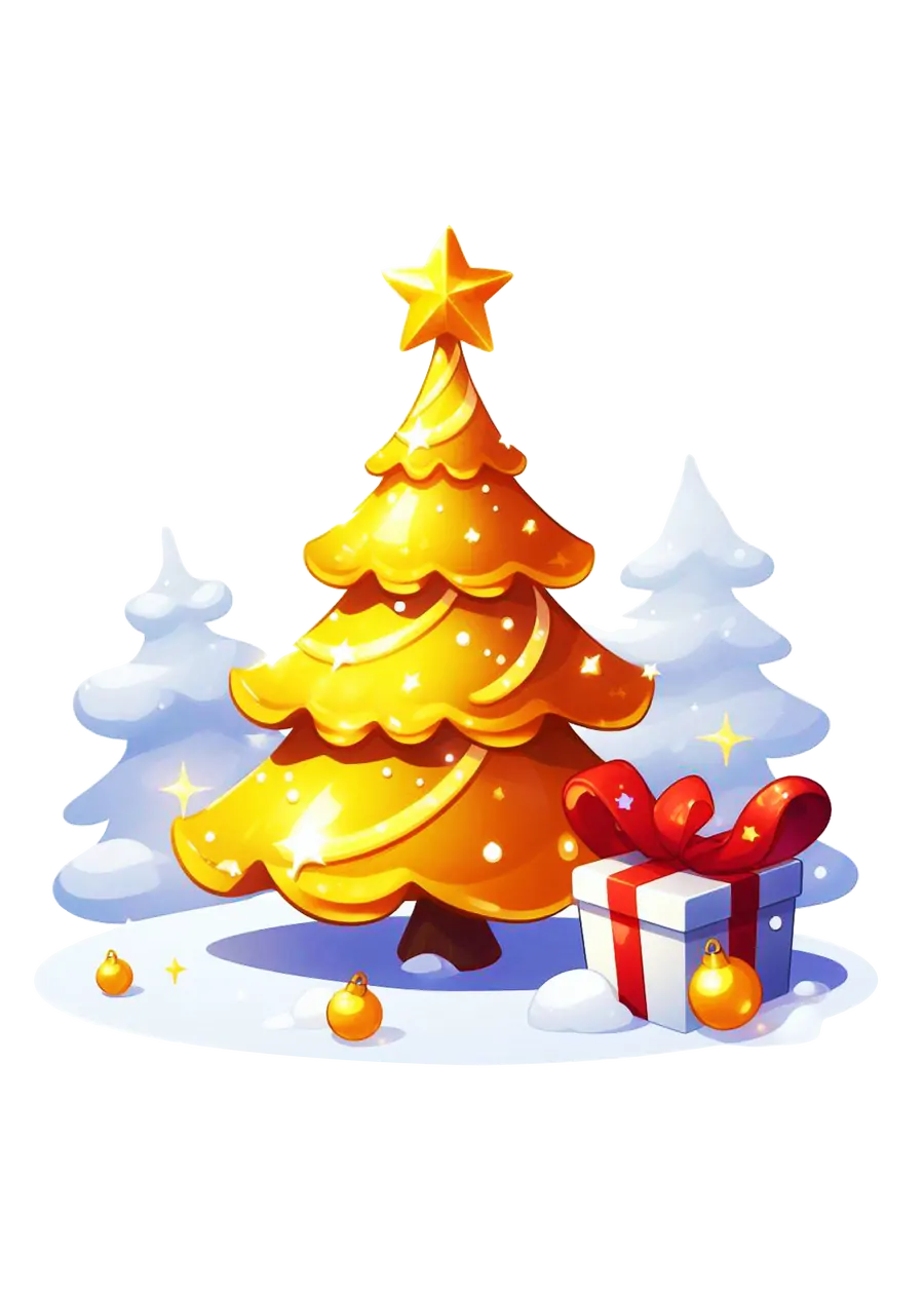 Árvore de Natal Dourada com Presente PNG transparente