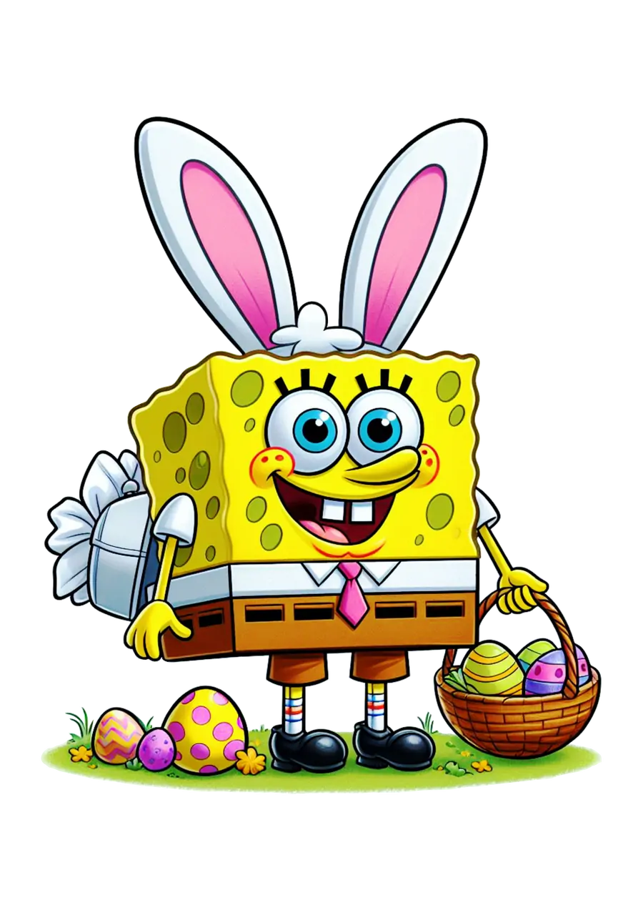 Bob Esponja Coelhinho da Páscoa com Ovos PNG transparente